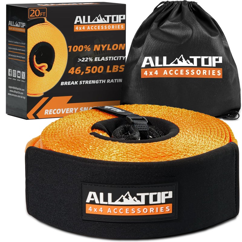 ALL-TOP Recovery Snatch Strap, 4in x 20ft - 46500Lbs, Extreme Duty 100% Nylon Kinetic Towing Recovery Strap with 22% Elongation & Reinforced Loops - Image 1